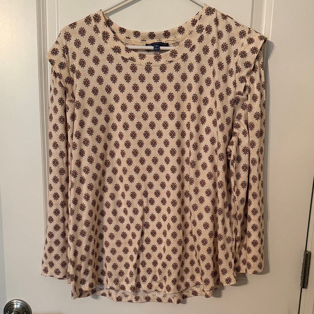 Democracy Cream and Brown Floral Long Sleeve Top